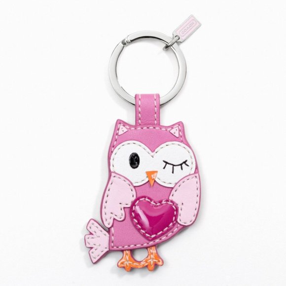 Coach Winking Love Owl Pink Leather Key Ring Key Chain KeyFob Bag Charm 93095 - Picture 1 of 3